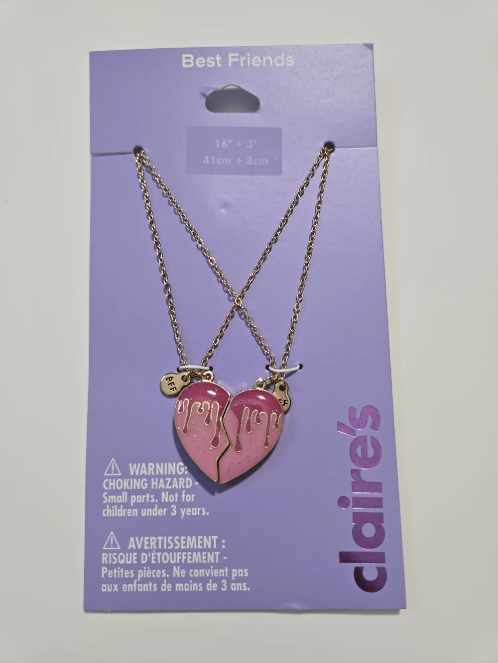 Claire's Pink Drip Split Heart Bestie Necklace Set